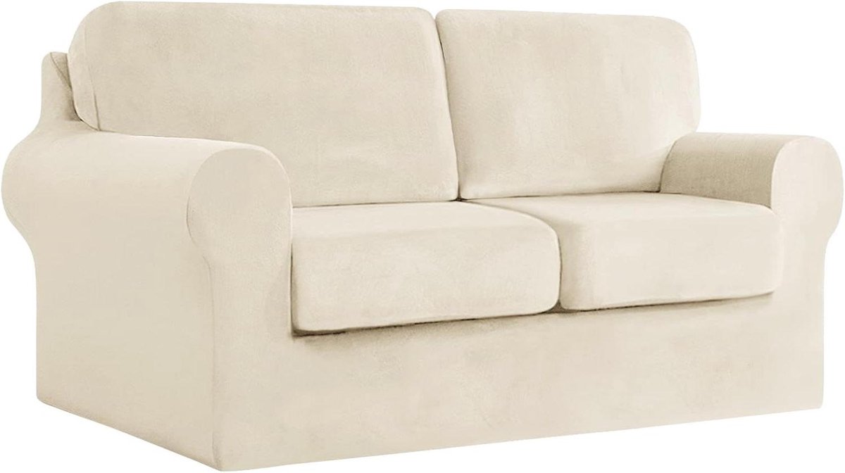 Sofahoes Zitkussens Rugleuningen - Bankovertrek Stretch - Bank Beschermen - Aparte Kussens - 2 Zits Set - Beige