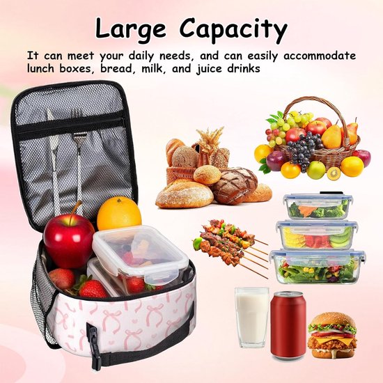 Compacte lunchtas - geïsoleerde lunch bag voor dames en meisjes, herbruikbaar en lichtgewicht voor school, werk, snacks en dagjes uit - roze — afbeelding 5