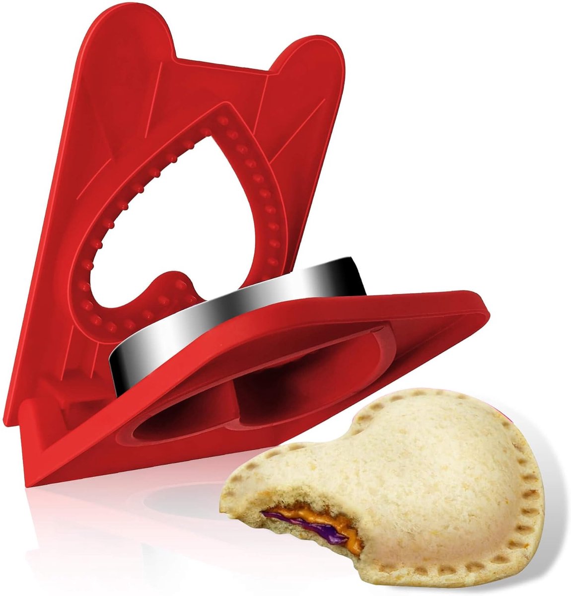 Hartvormige sandwichsnijder en -sluiter, sandwichsnijder voor kinderlunchboxen, randloze sandwichsnijder, koekjesvormpje voor kinderlunchboxen en bentoboxen (rode hartvorm)