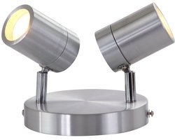 Staalkleurige 2-lichts spot Upround 2487ST - Draaibaar en kantelbaar - Modern design - Inclusief lichtbronnen - Mexlite - Geschikt voor binnen gebruik, IP44, max. diepte 15 cm