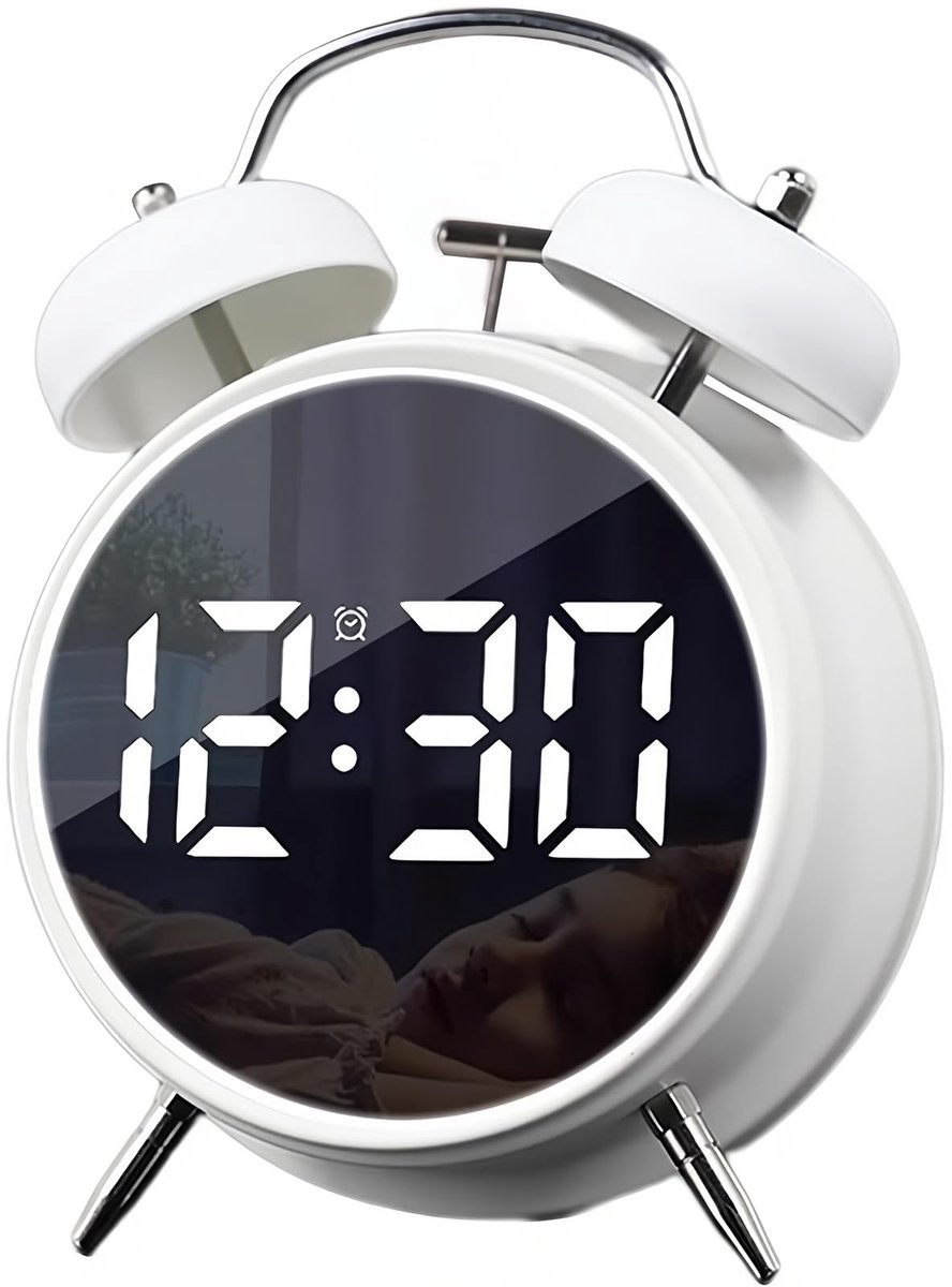 carmdering - Reiswekker - Klok - Digitale Klok - >70 dB metalen bel, ideaal voor diepe slapers - LED-display met tijd en datum - Stille werking, geen getik - Spraakbediening, energiebesparend - Wit