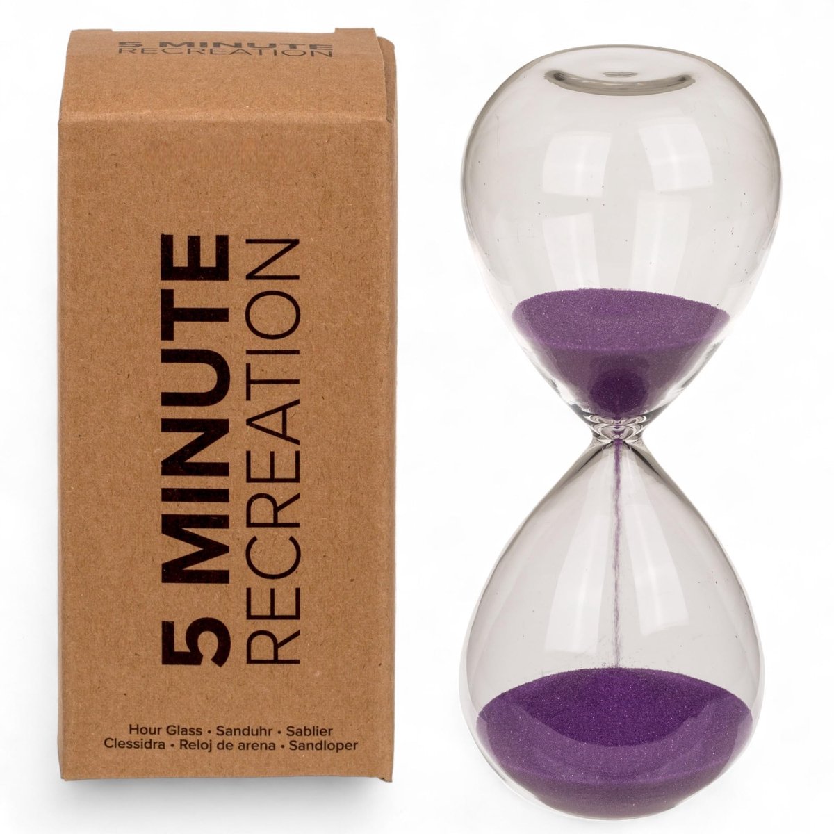 Dailygoods - Dailygoody - 5 minuten timer - zandloper - ontspanning - paars - decoratieve timer - perfect voor kantoor - 12,5 cm