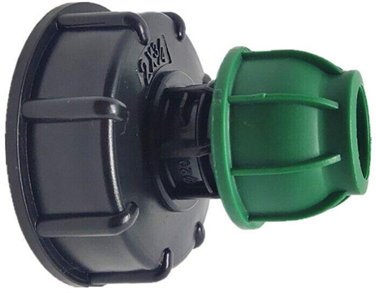 Dailygoods - Dailygoody - Adapter - Tank Adapter S60X6 - Speciaal voor irrigatie - Zwart en Grijs - 25mm MDPE - Voor Containers - Duurzaam kunststof