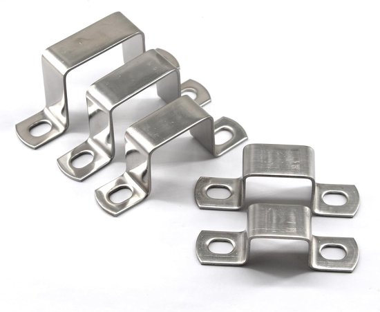 U-vormige slangenhouder van 25x25mm - 10 stuks - RVS buissteunen met zelftappende schroeven voor stevige bevestiging — afbeelding 3