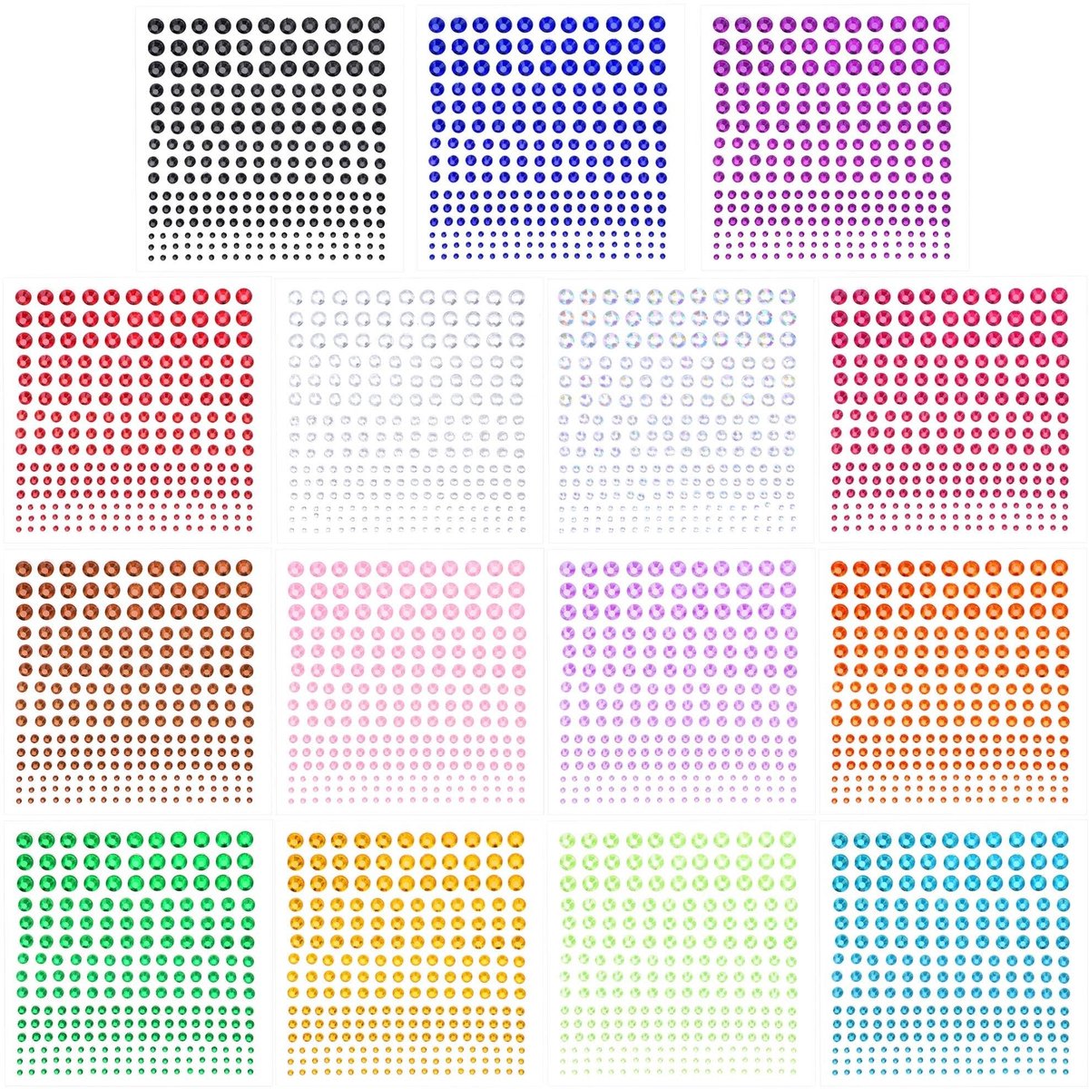Dailygoods - Dailygoody - Zelfklevende Strass-Stickers - Bling Knutseljuwelen - 3375 Stuks - Kristal in 15 Kleuren - DIY Nagels en Make-up - Creatieve Decorat