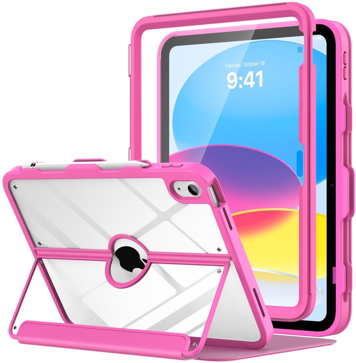Dailygoods - Dailygoody - iPad 10e generatie hoesje - bescherming - met potloodhouder - transparante achterkant - multifunctionele kijkstandaard - 10,9 inch