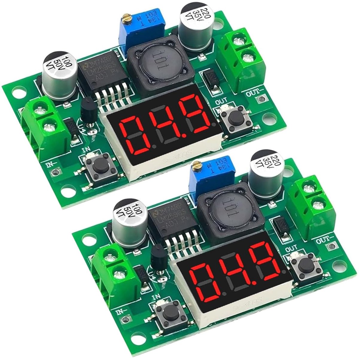 Dailygoods - Dailygoody - Set van 2 Verstelbare DC Step Down Spanningsregelaars met LED Voltmeter