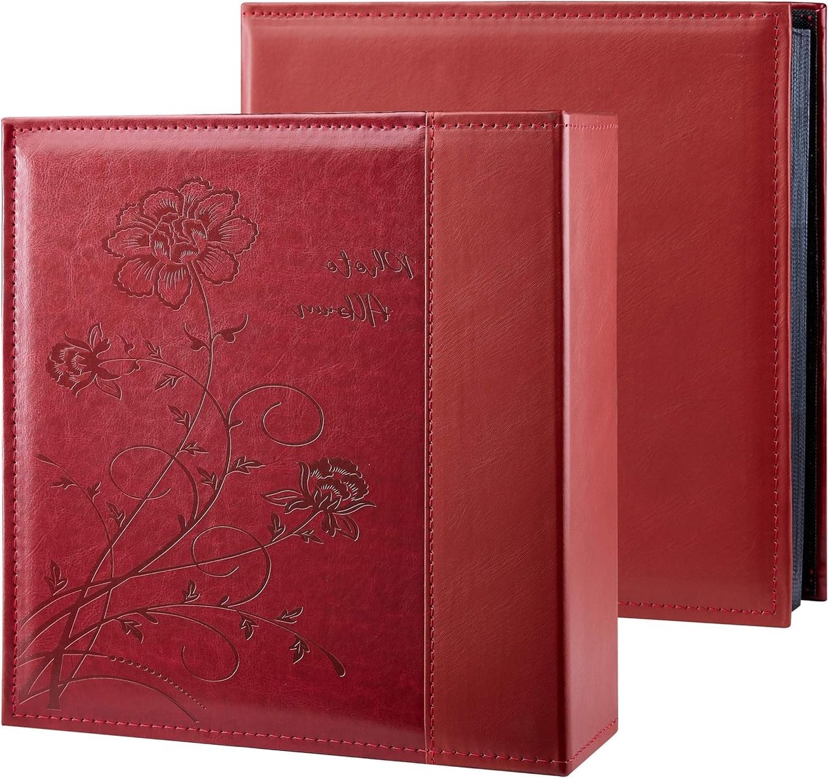 Fotoalbum voor 1000 foto's - Extra grote leren opbergcase voor bruiloften en familiefoto's, geschikt voor 10x15 cm foto's in liggende en staande opstelling (Rood)