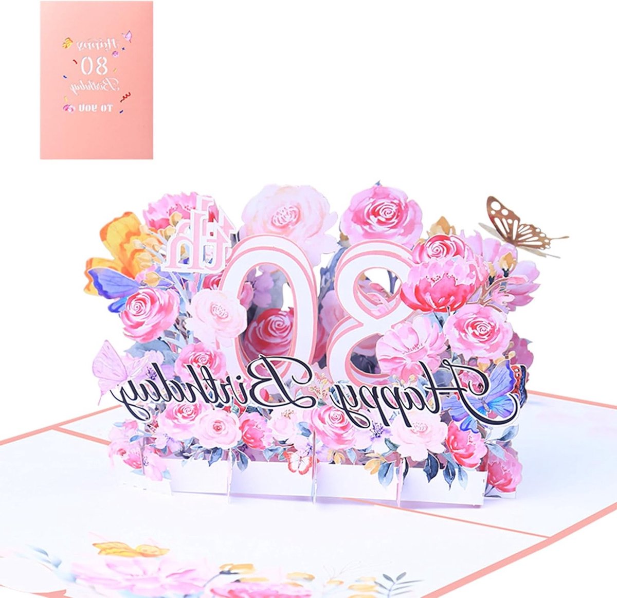Verjaardagskaart voor 80ste verjaardag, 3D pop-up kaart, bloemen en felicitatiekaarten