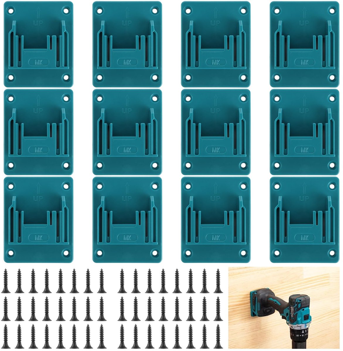 Dailygoods - Dailygoody - Wandhouder Gereedschap - Accuhouder voor Boren - Sterke Kunststof - Blauw - Opslagoplossing voor Elektrisch Gereedschap - Geschikt voor