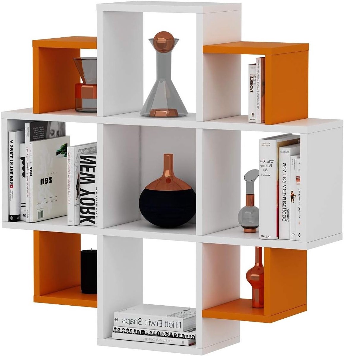 Decoratieve Wandplank voor de Woonkamer, Modern Ontwerp in Wit en Oranje, Ideaal voor Planten en Accessoires