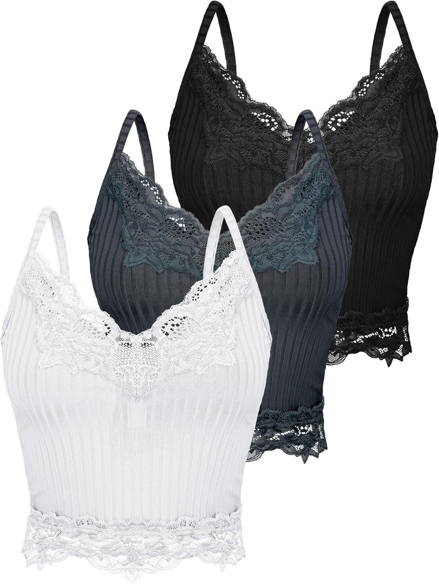 Lace Tank Tops voor Dames - Y2K Camisole, Patchwork Crop Tops en Grunge Stijl - 3 Stuks M, Perfect voor Casual Outfits en Festivals