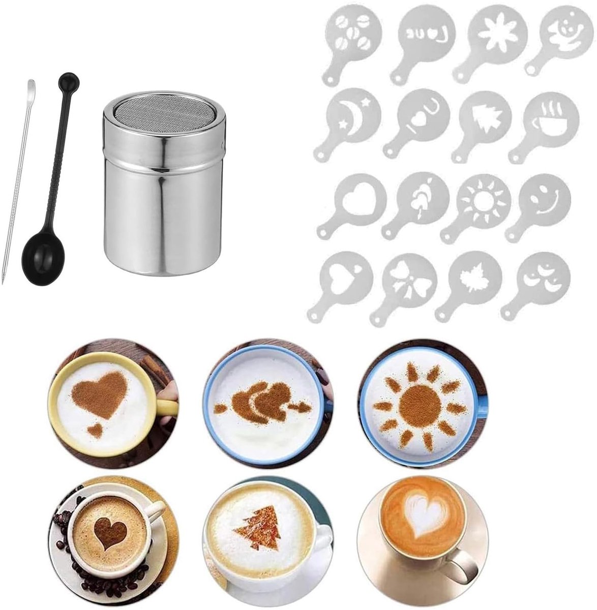 Dailygoods - Dailygoody - Roestvrij staal poeder Shaker - Mesh poeder Shaker - Compact formaat - Koffie stencils - Geschikt voor cakes en warme dranken