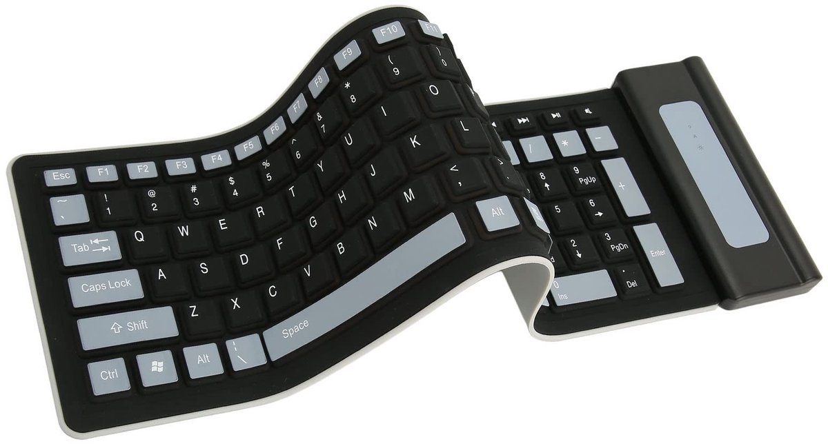 Dailygoods - Dailygoody - Zacht siliconen toetsenbord - Draadloos toetsenbord - Ergonomisch ontwerp - Zwart - Waterdicht en oliebestendig toetsenbord - Geschikt vo