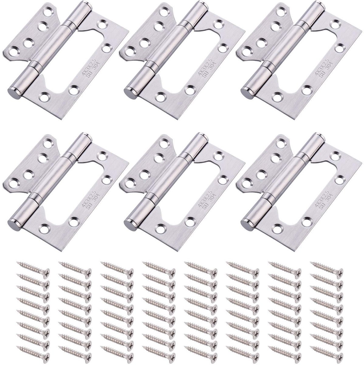 Dailygoods - Dailygoody - Roestvrij stalen scharnieren - Sterke en duurzame scharnieren - 10,5 x 7,2 cm - Inclusief schroeven - Geschikt voor deurscharnieren - 6 s