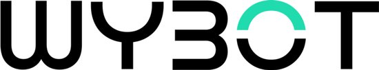 WYBOT logo in zwart en blauw met een cirkel die deels is opgedeeld.