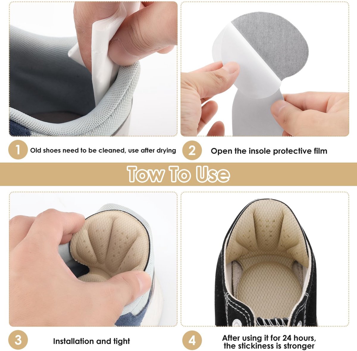 Dailygoods - Dailygoody - Hielkussen - Zelfklevende hielpads - Comfortabel en zacht - Zwart - Anti-blister inlegzolen - Geschikt voor te grote schoenen - Hielbesch