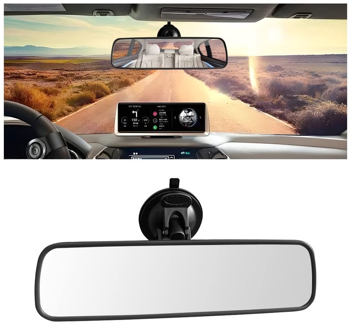 Dailygoods - Dailygoody - Auto-binnenachteruitkijkspiegel - Universeel - 360° zonder dode ruimtes - Zwart - Achteruitkijkspiegel - Geschikt voor auto, vrachtwagen,