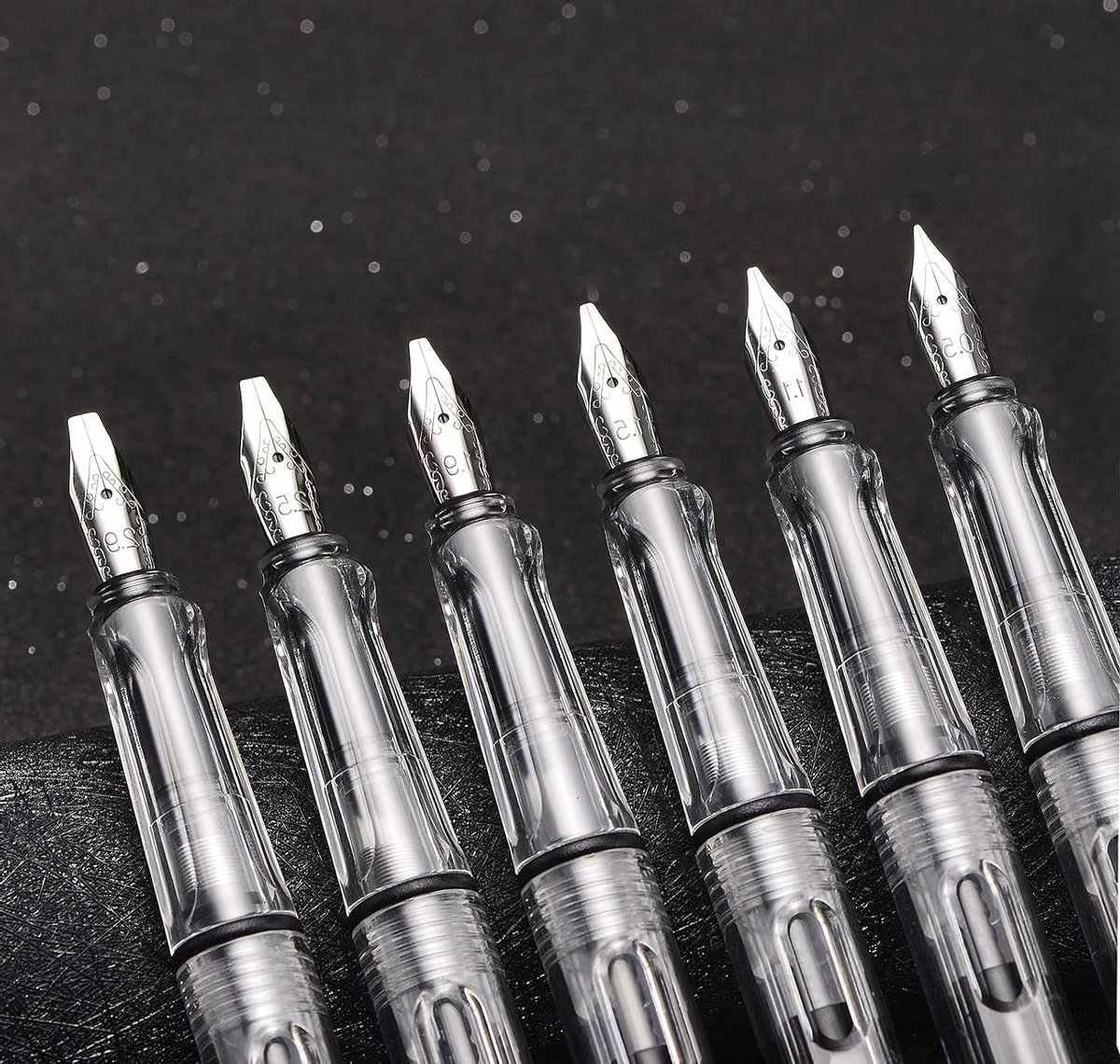 Set van 6 Transparante Vulpen met Verschillende Puntgroottes voor Calligrafie en Handlettering, Ideaal voor Tekenen en Handtekeningen