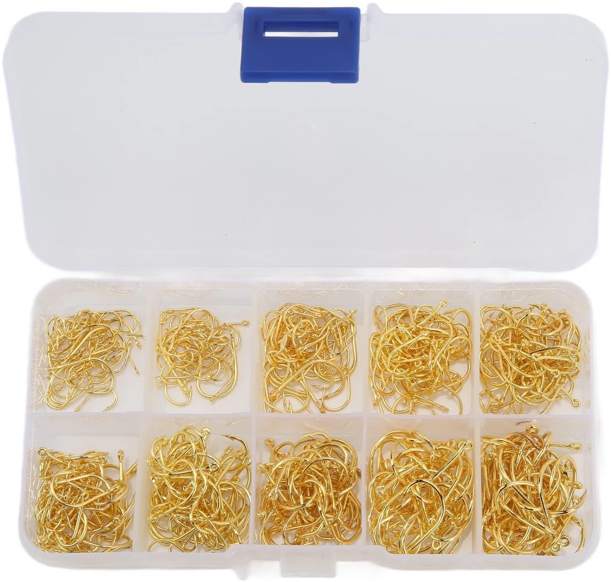 Dailygoody - Vishaak - Koolstofstaal - 500 Stuks - Goud - Jighaak - Ideaal voor Zoutwater en Zoetwater - Compacte Opbergdoos