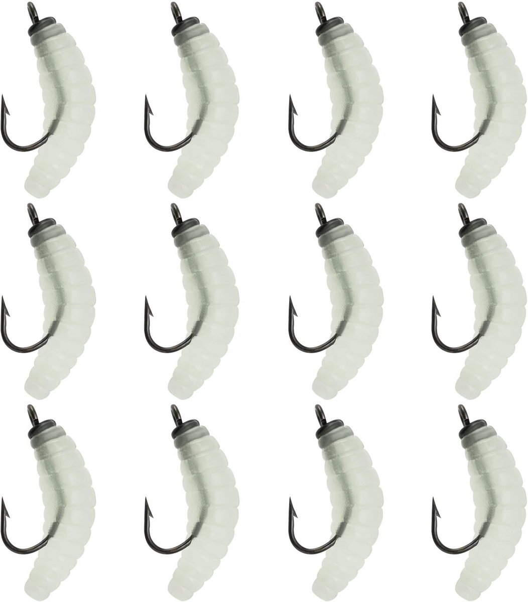 Dailygoods - Dailygoody - Rubber Maggots - Vissen - 12 stuks - Noctilucous - Rubber Aas - Geschikt voor Zoetwater en Zoutwater - 20 mm