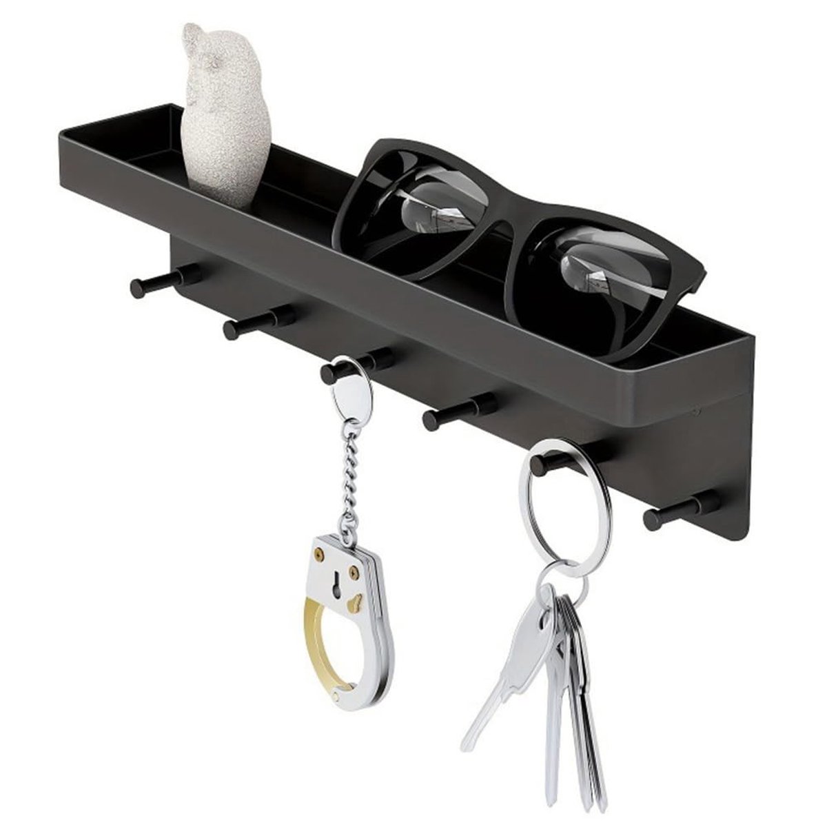 Dailygoods - Dailygoody - Sleutelrek met Plank - Muurbevestiging zonder Boren - 6 Haken - Sleutelhouder voor Huishouden - Handige Opbergruimte - Geschikt voor Keuke