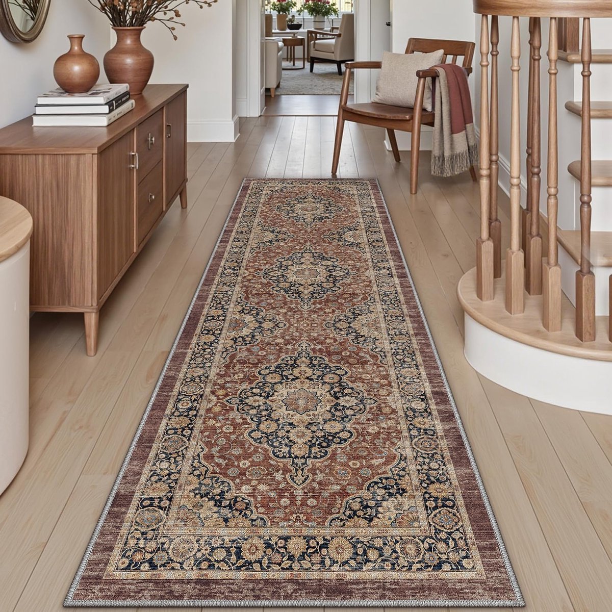 Lange Vintage Vloerloper 60 x 150 cm, Antislip en Wasbaar, Absorberende Bloemmotief Loper voor Hal, Keuken en Entree