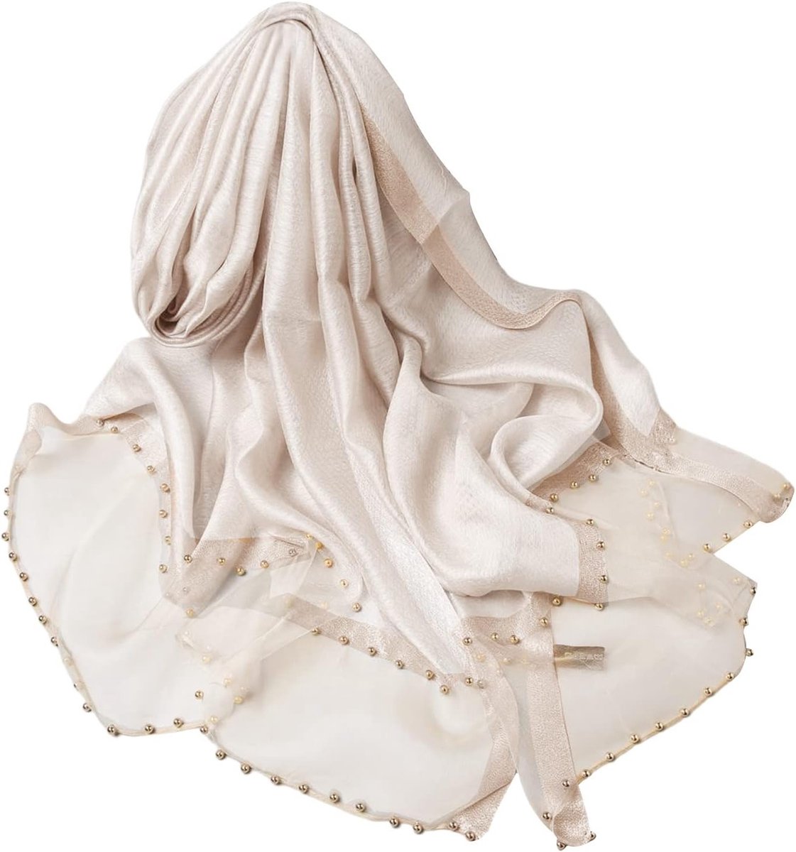 Elegante Lente Zijden Chiffon Sjaal voor Dames met Tulle Beading, Zonbescherming en Modeaccessoire
