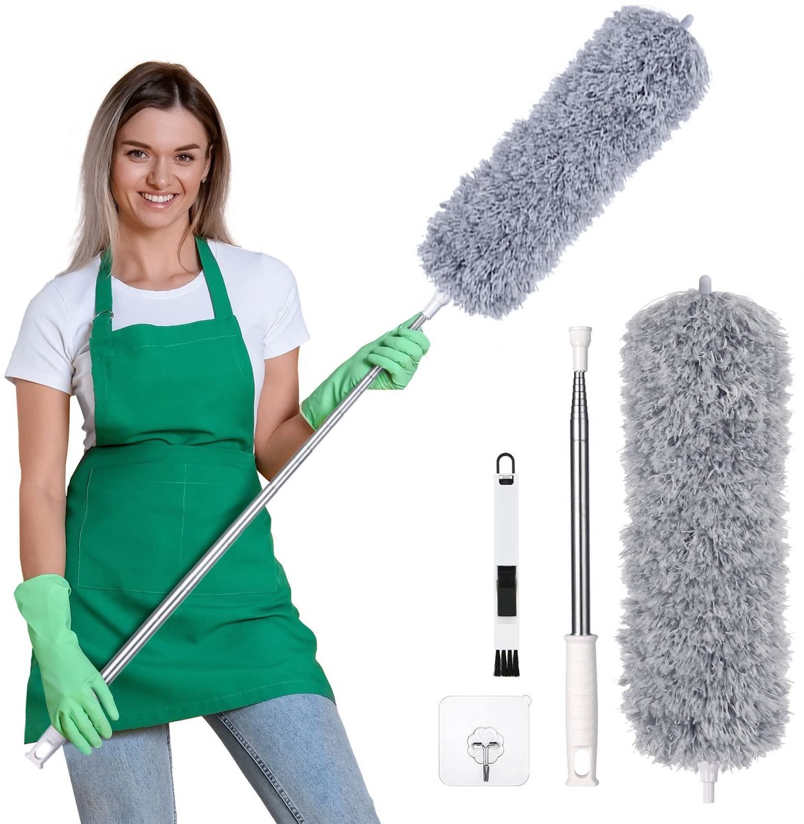 Dailygoody - Telescopische Plumeau - Microvezel Stofwisser - 2-in-1 Reinigingsset - Grijs - Stofbezem tot 245cm - Geschikt voor meubels en plafon