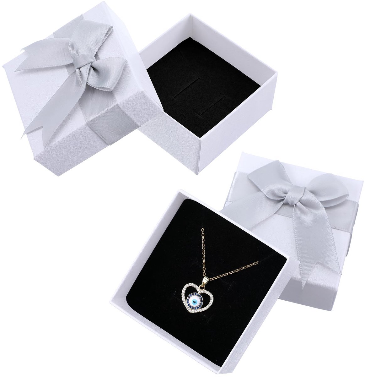 Dailygoody - Sieraden Giftboxen - 2 Stuks - 7 x 7 x 3.5 cm - Wit - Cadeauverpakking - Met Strik - Voor Sieraden - Wit