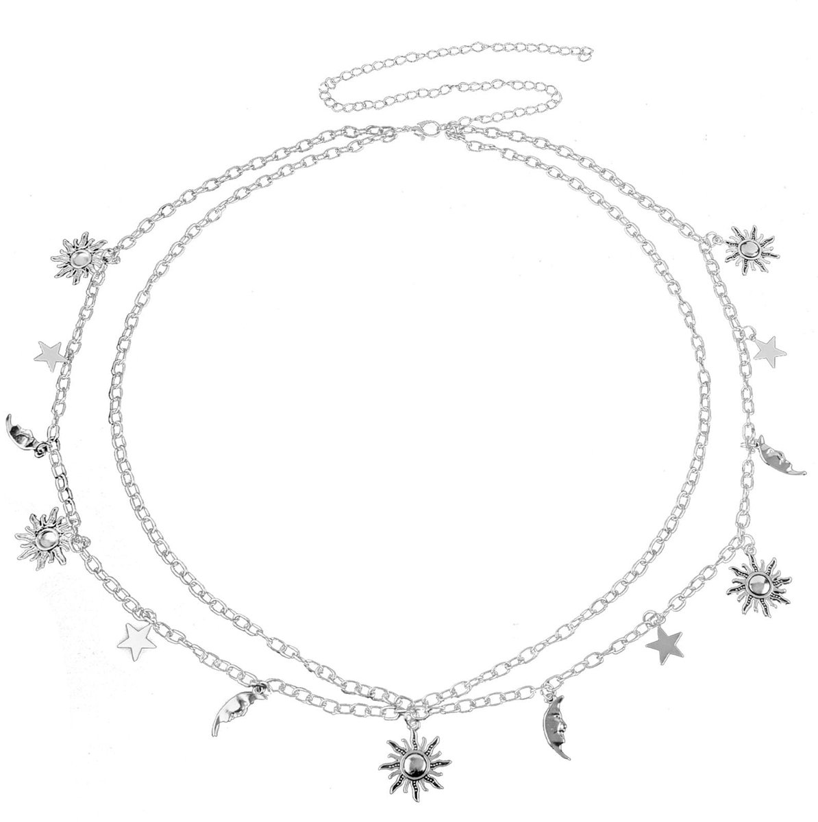 Dailygoods - Dailygoody - Dubbellaagse dames kettingriem - Verstelbare tailleband - Zilver - Metalen link riem - Geschikt voor taillemaat 75-115 cm