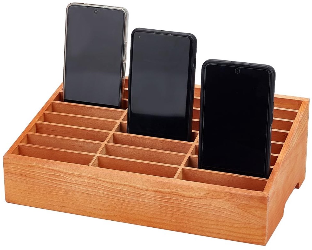 Dailygoods - Dailygoody - Houten klaslokaal mobiele telefoon opslag - Desk organizer - Bruin - Mobiele telefoon rack - Geschikt voor leraren - Multi-compartimenten