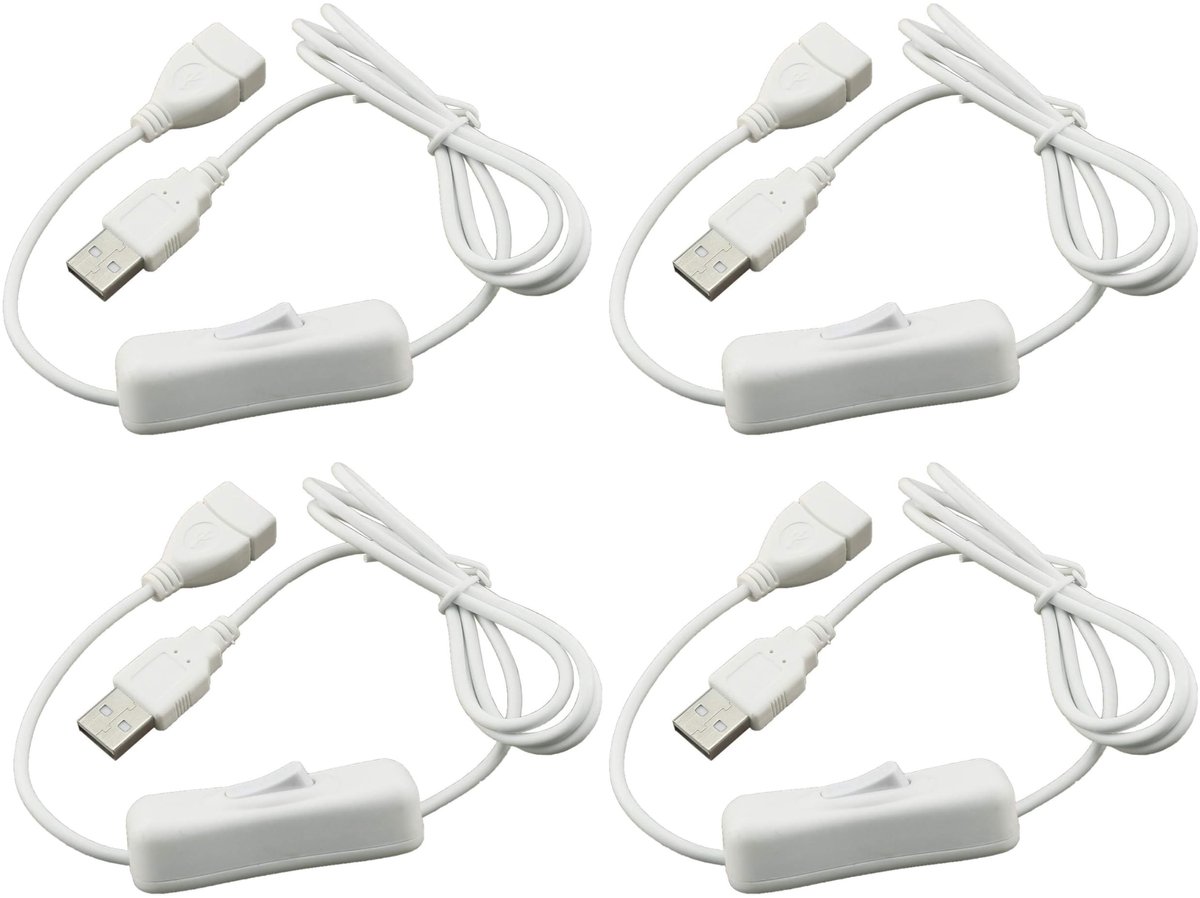 Dailygoody - LED-verlenging - USB-aan-uit-schakelaar - 1 meter - Wit - Verlengkabel voor USB-apparaten - Geschikt voor diverse toepassingen - 4 stuks