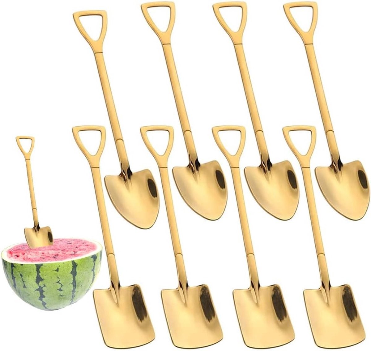 Set van 8 RVS Lepels in Scoop Vorm met Gouden Afwerking voor Dessert, IJs, Warme Dranken en Chocolade