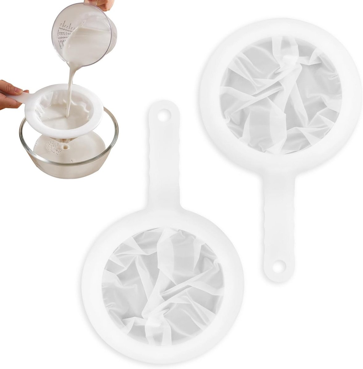 Fijne Nylon Zeef met Handvat voor het Filtreren van Melk, Sap en Liqueur - 400 Mesh Keukenfilter