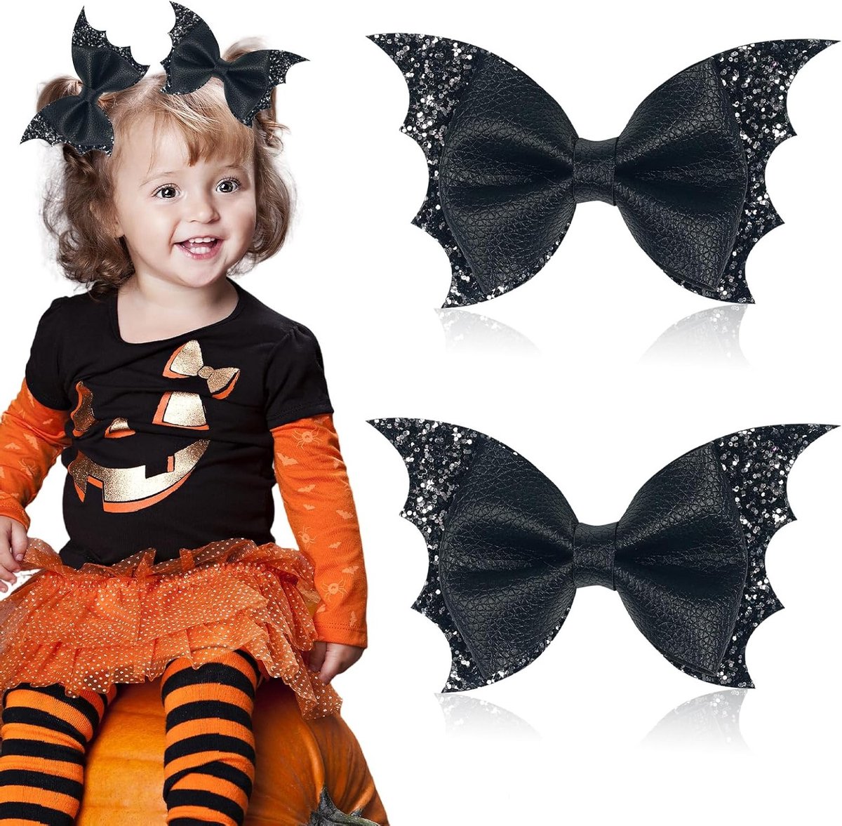 Halloween Haarspeldjes voor Meisjes, Zwarte Strik met Vleermuisontwerp, Accessoires voor Kinderen, Skelet Kostuum, Punk Haarclip en Feestdecoratie
