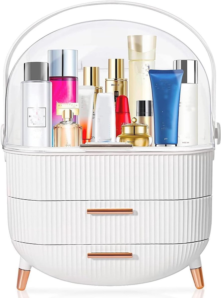 Cosmetica Organizer met Stofvrije Deksel, Waterdichte Makeup Box voor Badkamer en Vanity met Handvat - Ideaal voor Skincare en Make-up Opslag