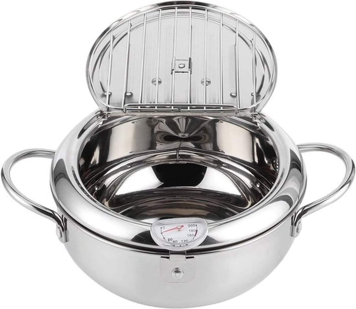 Diepe frituurpan Japanse stijl Tempura-frituurpan met thermometer - Inductiekookplaat kippenpot kookgerei voor in de keuken - L 24 cm.