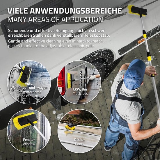 Autowasborstel Telescoop - Wasborstel Lange Steel - Auto Reinigen - Zachte Borstelharen - 130-300cm - Zwart Geel — afbeelding 4