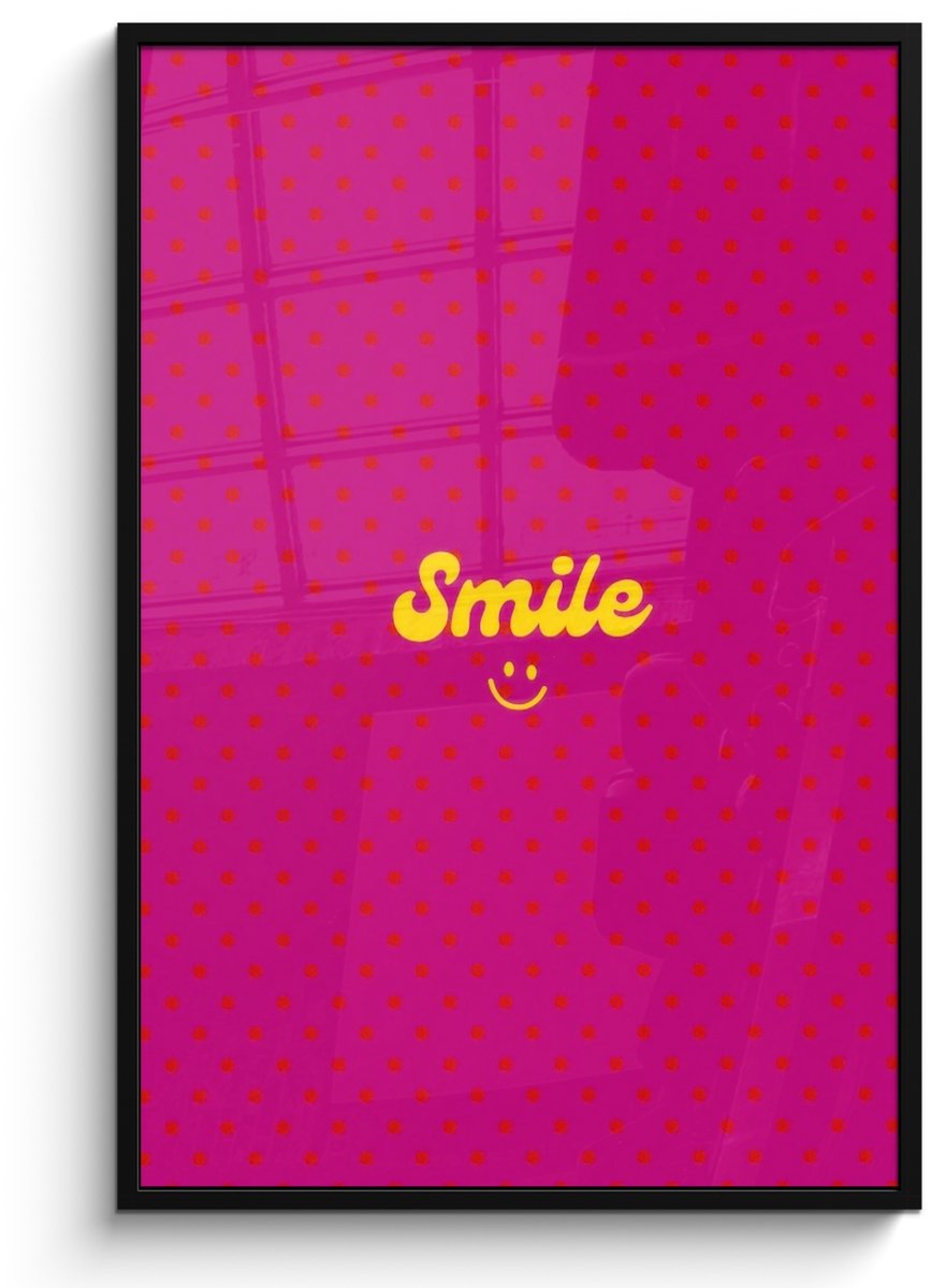 FrameYourWall Poster in lijst - Fotolijst 80x120 cm - Posters - Smile - Stippen - Roze - Posterlijst zwart - Decoratie - Wanddecoratie woonkamer - Muurdecoratie slaapkamer