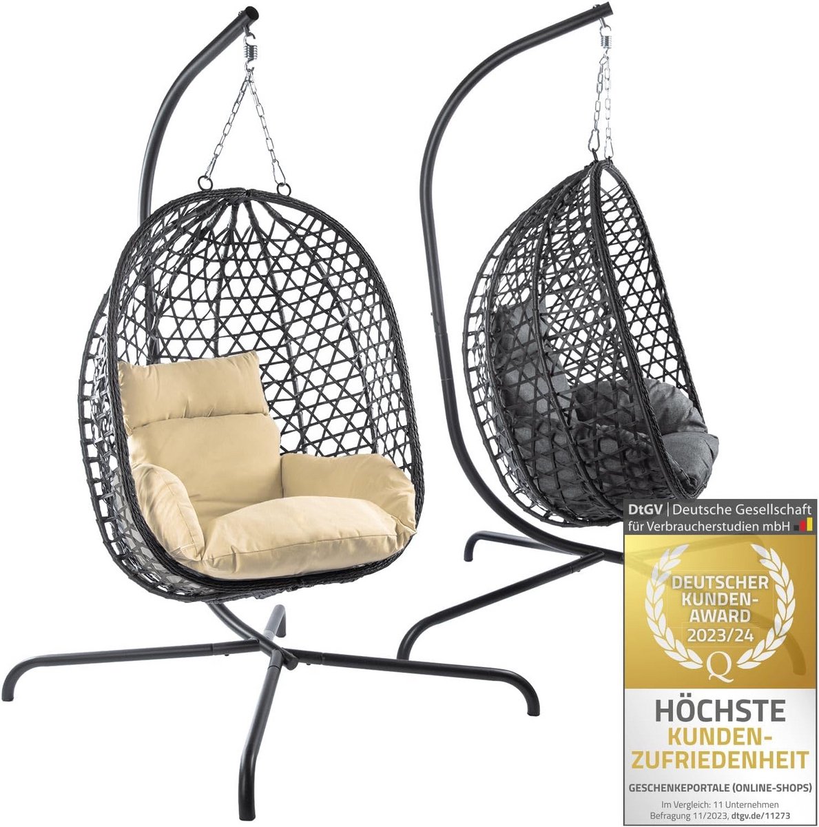 Hangstoel met frame - Eischommel rotan - Buiten relaxen - Robuust polyrattan staal - 195x102 cm - Beige