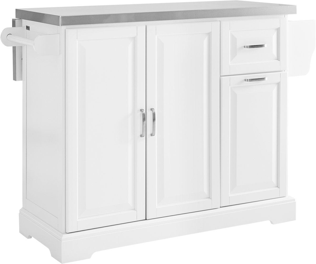 SoBuy Keukenwagen - Klapbare zijblad - Roestvrijstalen werkblad - 2 Laden - 3 Deuren - 1 Legplank - 71x107x91 cm | FKW128-II-ST