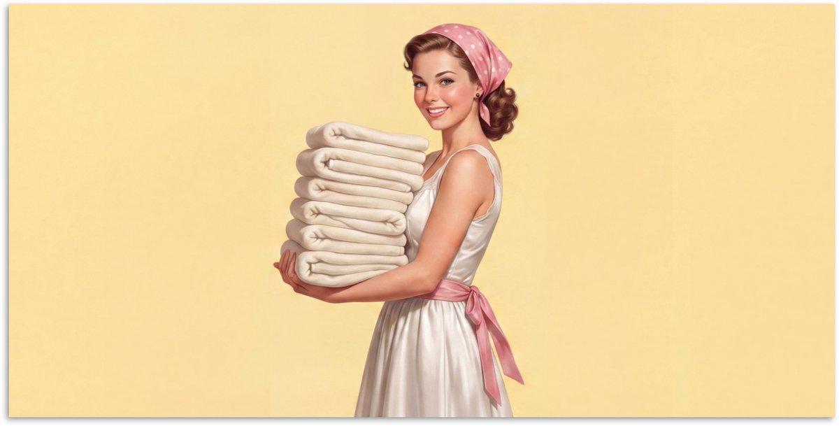 Poster 160x80 cm - Handdoeken - Vrouw - Jurk - Roze - Posters - Kamer decoratie - Wanddeco
