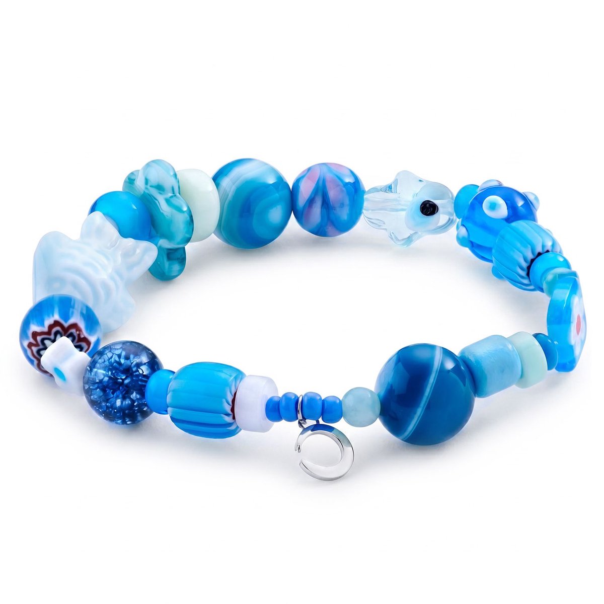 Pearlmania | Ocean Daze armband met blauwe glazen kralen