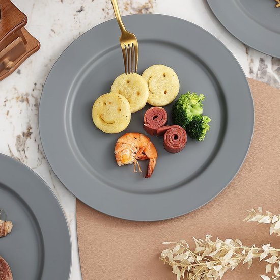 Kunststof Borden Set - 8 Delige Serviesset - 25 cm Diameter - Onbreekbaar en Magnetronbestendig - Voor Picknick Camping en Thuisgebruik - Grijs — afbeelding 2