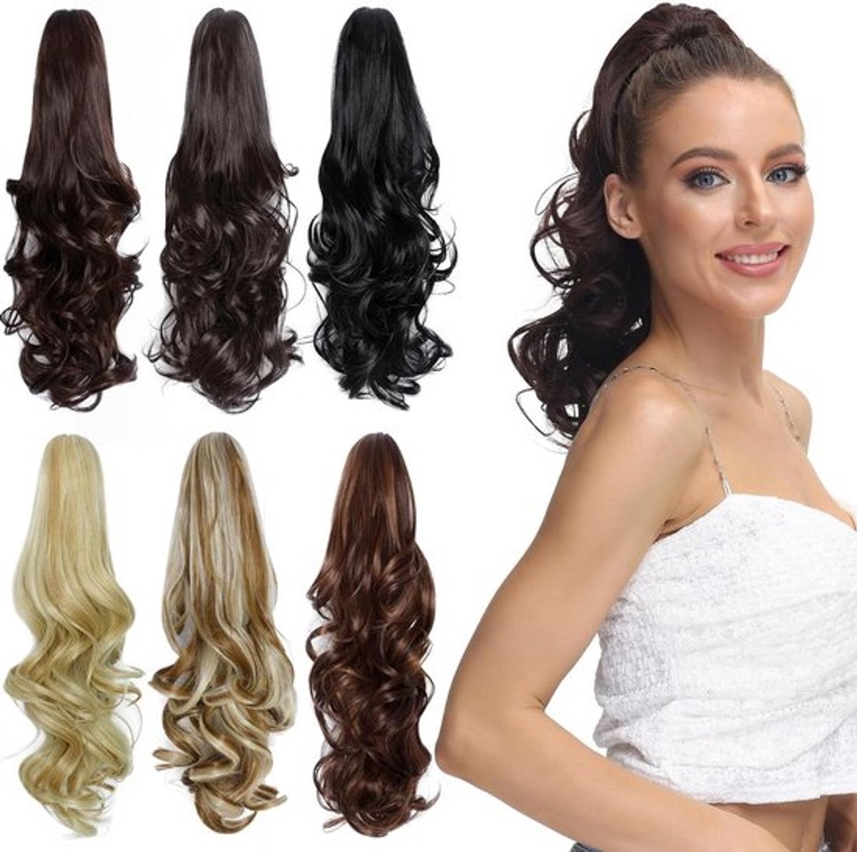 Blond krullende paardenstaart haarverlenging met clip 40cm voor dames