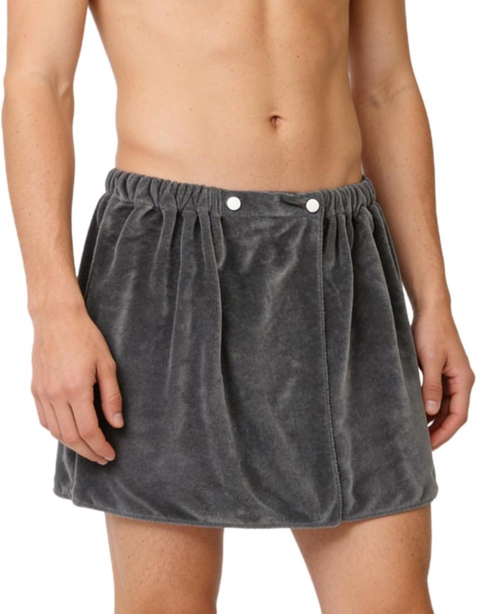Verstelbare Sauna Kilt voor Mannen 40 x 150 cm - Grijze Sauna Handdoek met Elastiek en Drukknoop, Ideaal voor Gym, Sauna, Douche en Spa
