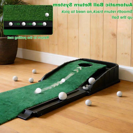 Draagbare Golf Putting Mat van 87" met Car Ball Return Track voor Indoor Oefeningen en Training in Tuin of Kantoor — afbeelding 5