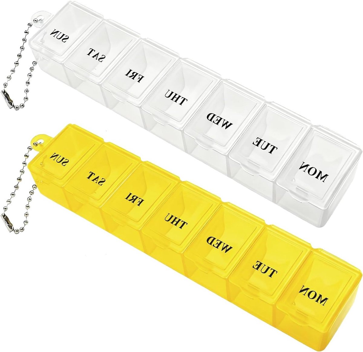 2-delige Medicijnbox, Draagbare Pillenorganizer, 7 Dagen Tablettenbox met Compartimenten voor Medicatie, Supplementen en Vitaminen (Geel en Wit)