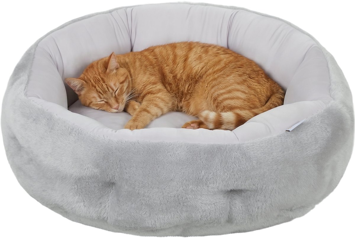 Hondenmand/Kattenmand - Fluffy donut mand - Pluche Huisdierbed - zacht - kalmerend en angstverlichtend - voor kleine honden/katten - grijs - 62x62x21 cm
